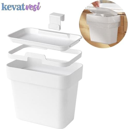 Japanese Brief Kitchen Trash Bin with Lid Hanging Trash Can for Kitchen Cabinet Door Waste Garbage Bin Waste Paper Basket
