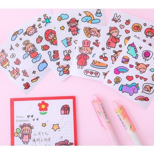 Yisuremia 3PCS/Pack Kawaii Girl Stickers Korean Scrapbooking DIY Ablum Diary Decorative Paper Decor Sticker Label Stationery