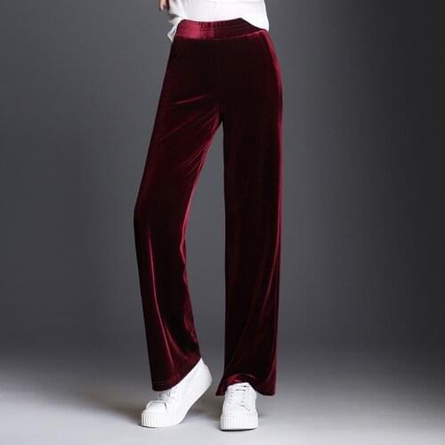 Woman spring autumn fashion gold velvet wide leg pants loose casual pants long pants female elastic waist straight trousers