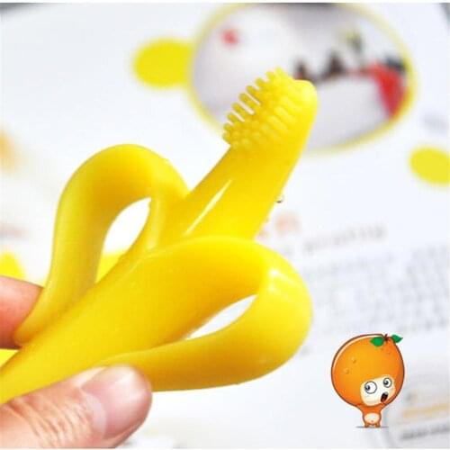 Safe Baby Teether Toys Free Banana Teething Ring Silicone Chew Dental Care Toothbrush Nursing Beads Gift For Infant