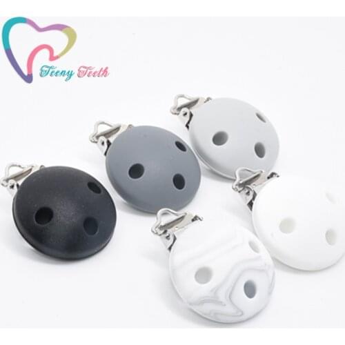 Teeny Teeth 1PC Monochrome Colors Pacifier Clip Silicone Teething Bead Baby Clip Accessories Clip Clasps Toy DIY Pacifier Chain