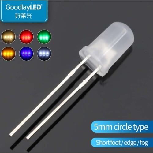 1000pcs/Ba LED light emitting diode F5 / 5mm Round Head short foot boundless fog white light red blue green yellow straight