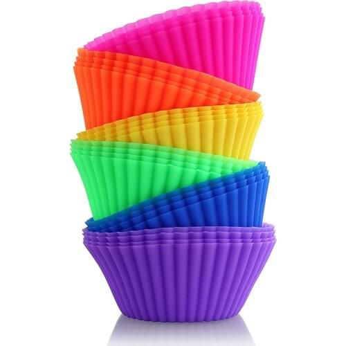 12pcs Silicone Cake Mold Round Cupcake Cup Shaped Muffin Baking Molds Kitchen Cooking Bakeware Maker DIY Cake Decorating Tools