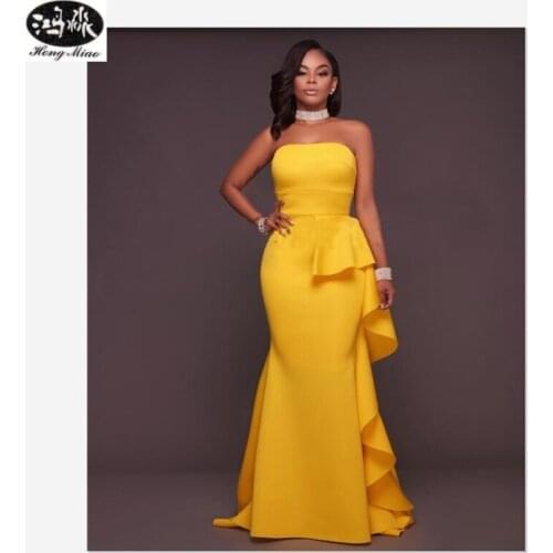 2018 Summer New Sexy Nightclub Style Dress High Waist Fashion Sexy Women Yellow Loose Slim Casual Belts Floor-length Dress
