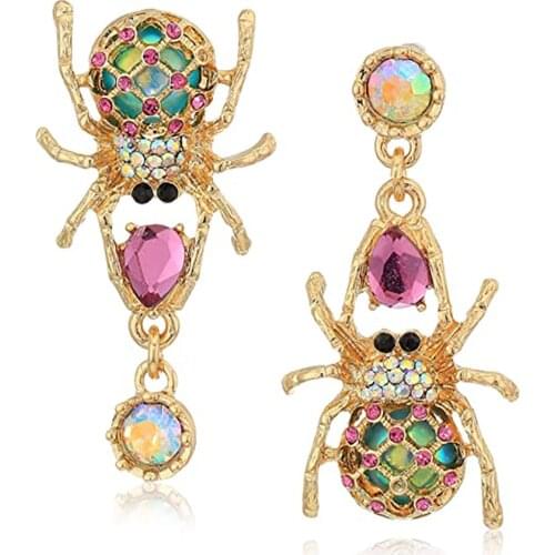 2021 Fashion Jewelry Trend Gold Plated Long Crystal Rhinestone Spider Earrings Brincos Pendientes Mujer Stud Earrings For Women