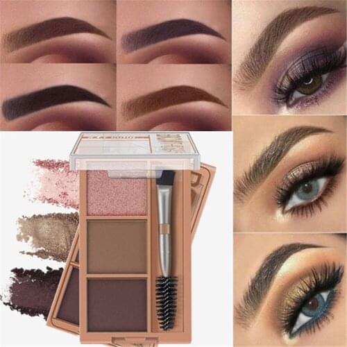3 Colors Eyebrow Powder Makeup Palette Natural Brown Eye Brow Enhancers 3D Eye Brows Shadow Cake Beauty Kit with Eye Brow Brush