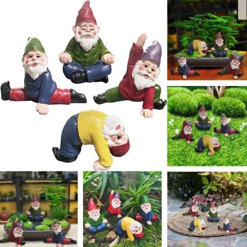 4Pcs/lot Garden Gnome Ornament Miniature Small Gnome Figurines Outdoor Garden Gnomes Fairy Garden Accessories