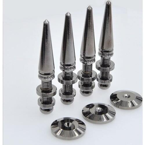 4PCS M8x75 Copper Speaker Spike Amplifier Shockproof Isolation Stand Feet Cone Base Pads #Black