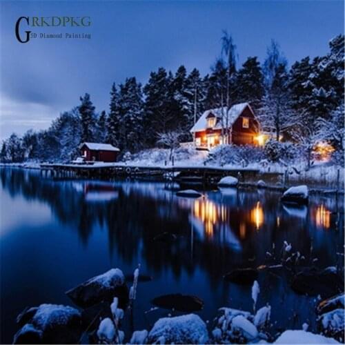 Lake night view 5d diy diamond painting full square diamond embroidery Cross stitch pictures of rhinestones Wedding decoration
