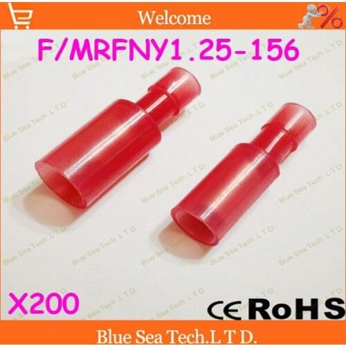 Free Shipping 200pcs/lot F/MRFNY1.25-156 Red cold-pressed terminal Connectors and Splices For 0.5-1.5mm2 , 22-16 AWG Wire 19A