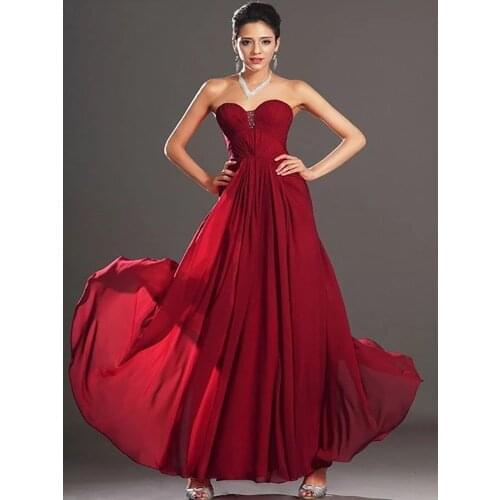 Burgundy Evening Dresses A-line Sweetheart Chiffon Beaded Backless Long Dubai Saudi Arabic Evening Gown Prom Dresses