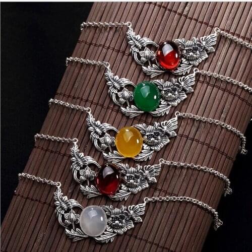 New solid S990 pure silver lotus red corundum garnet high-grade ladies clavicle chain+pendant for woman