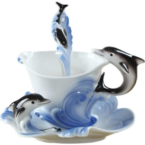 Home Creative Coffee Cup Fashion Japan and South Korea Individual Enamel Dolphin Elegant Ceramic Cup Coffee Cup