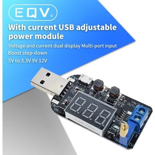 EQV With Current USB Micro USB 5V to 3.3V 9V 12V 18V 24V Adjustable Buck-Boost Power Supply Voltage Regulator Module LED Display
