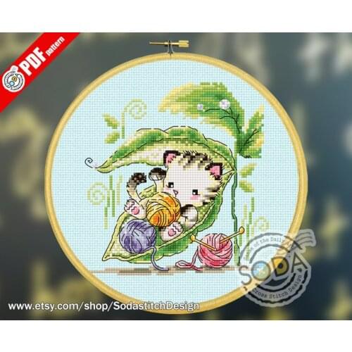 FF WY Top Quality Lovely Counted Cross Stitch Kit counted embroidery cross stitch SODA OP58 - Cats in Pea Pods