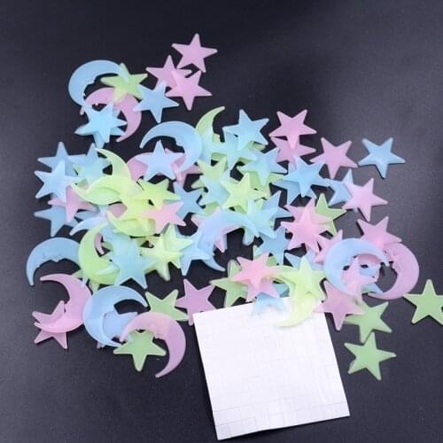 100Pcs Star and Moon Energy Storage Fluorescent Glow In The Dark Christmas Kids Bedroom Wall Stickers Baby Rooms Home Decoration