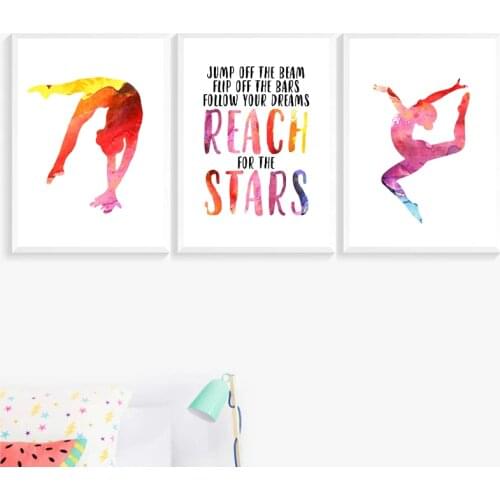 Gymnastics Wall Art Canvas Posters Prints Gymnast Quote Sign Painting Colorful Watercolor Wall Pictures Home Decoration