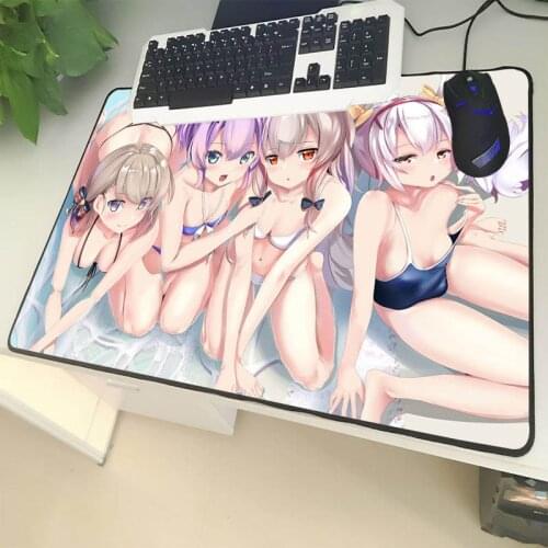 XGZ Anime Large Size Gaming Mouse Pad Black Lock Edge Cartoon Swimsuit Girl Laptop PC Table Mat Rubber Non-slip Universal Type
