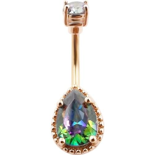 JHJT 14G Water Drop Navel Piercing Cubic Zirconia Crystal 316L Stainless Steel Belly Button Rings Body Jewelry