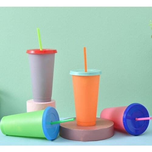 Large Capacity Coffee Cup With Lid Color Changing Cups Reusable Cups Plastic Tumbler Matte Finish Reusable Plastic Water Mug