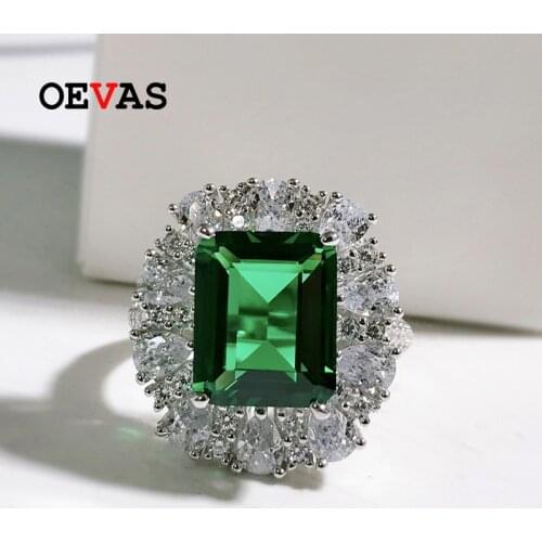 OEVAS 100% 925 Sterling Silver 9*11mm Emerald High Carbon Diamond Rings For Women Sparkling Wedding Party Fine Jewelry Wholesale