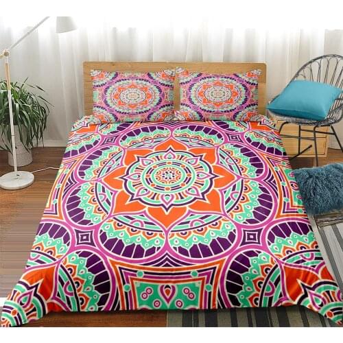 3 Pieces Colorful Mandala Bedding Set Exotic Bed Cover Bohemian Duvet Cover Set King Quilt Cover Boho Home Textiles Dropship