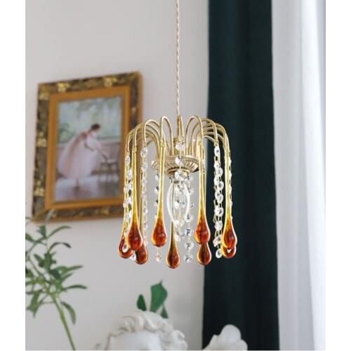 Water drop glass small chandelier American retro French romantic bedroom bedside cloakroom household lamps