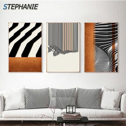Minimalist Black White Gray Lines Wall Art Canvas Orange Geometric Poster Prints Painting Nordic Living Room Decoration Pictures