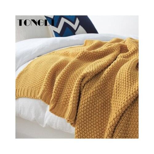 TONGDI Soft Warm Popular Fashionable Fringed Knitting Wool Blanket Pretty Gift Luxury Decor For All Season Handmade Sleeping