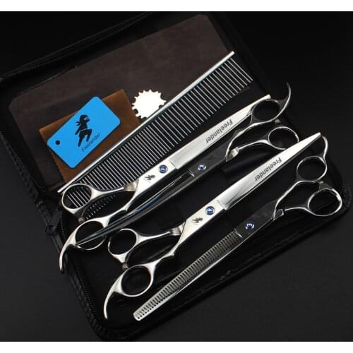 8.0" Pet Hair Trimmer Scissors Set sliver Japan Steel Professional Dog Grooming Shears Animal Cutting&Thinning&Curved Tesoura