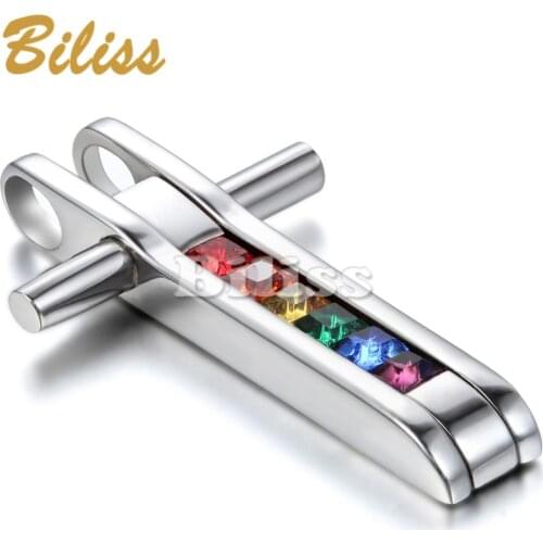 New Fashion Gay Pride Jewelry Stainless Steel Pendant Necklace Rainbow Color Charm Jewelry With 22 inch Chain