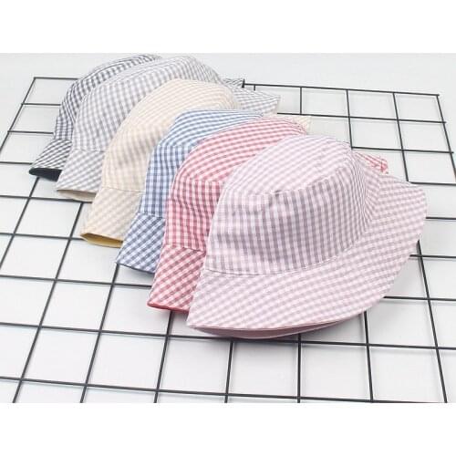 Summer Bucket Hats Women Mens Panama Hat Double-sided Wear Fishing Hat Fisherman Cap for Boys Girls Bob Gorros Plaid Sun Hat