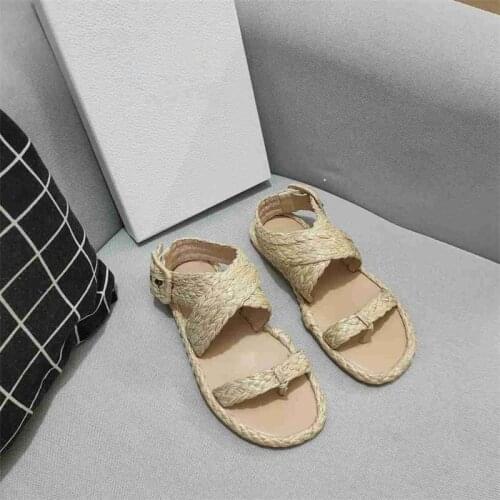 Clip Toe Sandals Women Shoes Cane Flat Zapatillas Mujer Casual Chaussure Femme Weave Ladies Shoes Summer Sandalias Size 35-41
