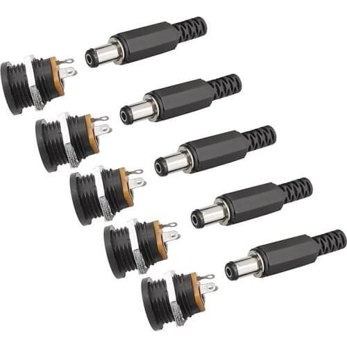 40PCS 12V 3A 5.5 x 2.1mm Plastic Male Plugs+DC-022 DC Power Socket Female Jack Screw Nut Panel Mount Connector DC022 5.5*2.1mm