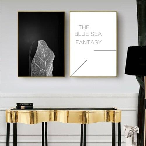 Modern Home Decor Black White Leaf Pictures Wall Art Canvas Painting Quotes Posters and Prints Wall Pictures for Living Room