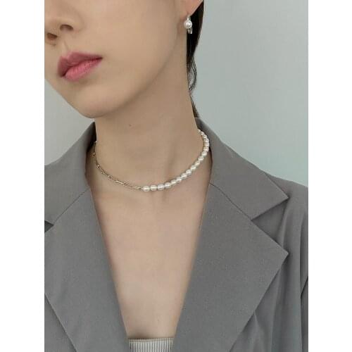 Titanium With 18K Gold Real Natural Baroque Pearl Necklace Wowen Jewelry Party Designer T Show Runway Gown Japan Korean Fashion