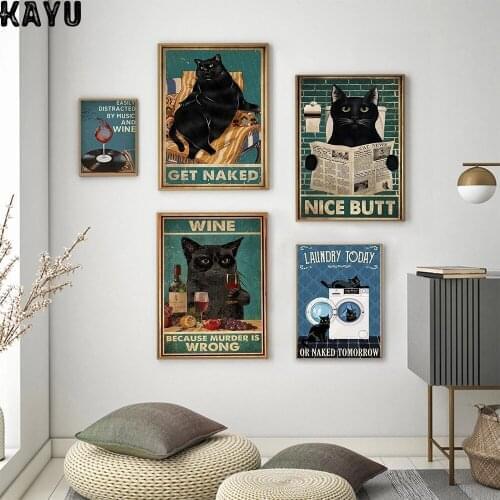 Mental Black Cat Poster Your Butt Napkins Art Print Vintage Get Naked Retro Funny Bathroom Sign Canvas Painting Home Decor