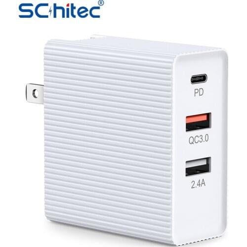 Schitec Type C PD Fast Charging 30W US USB Charger Quick Charge 3.0 for iPhone 12 USB Charger with QC 3.0 Mobile Phone Charger