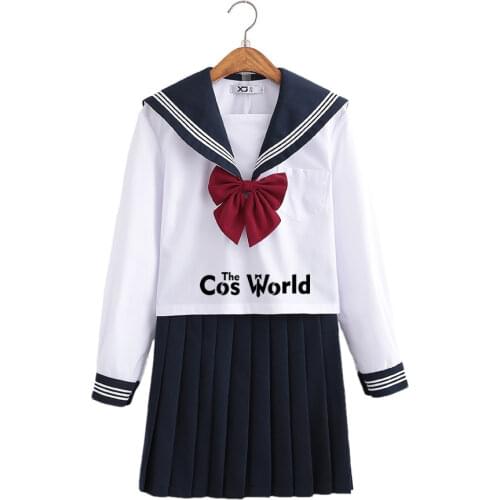 White Navy Blue Summer Sailor Suit Tops Skirts JK High School Class Uniform Students Cloth