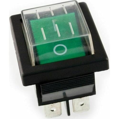 Green Rocker Switch With Water Proof Cover 4 Pins 16A 250V AC 31x25mm DPST Circuit Breakers And Disconnect Switches