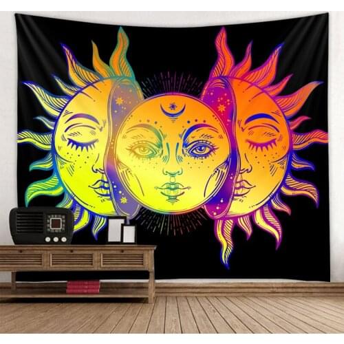 Starry Sky Tapestry Mandala Tapestry Moon Sun White Black Tapestry Hippie Tapestry Bedroom Decoration Psychedelic Tapestry