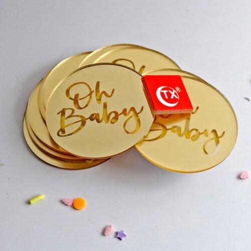 1pc Gold Oh Baby Birthday Cupcake Topper Silver Wedding Acrylic Cake Topper for Baby Birthday Party Cake Decorations 5cm Width