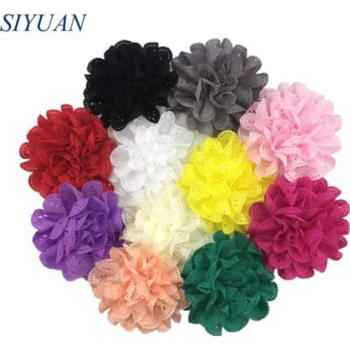 10pcs/lot 7.5cm Chiffon Fabric Flowers Fluffy Eyelet Fabric Flowers with/without Clip Kids Lovely Headwear Accessories FH32