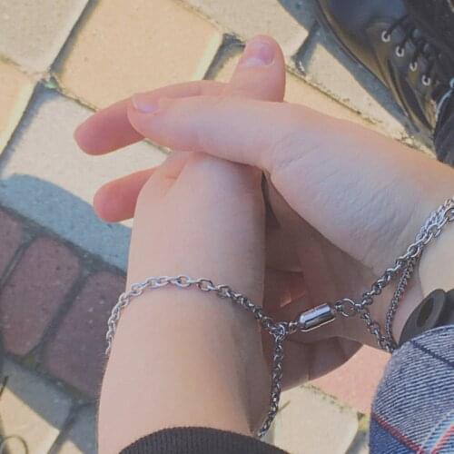 2pcs /set magnet attraction stainless steel pendant couple necklace jewelry titanium steel chain bracelet for women and men