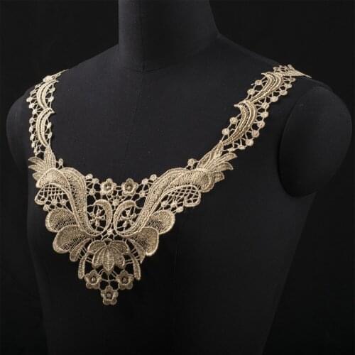 2 Pcs / Lot Gold false collar DIY wedding dress headdress dance clothes accessories lace trim embroidery lace fabric