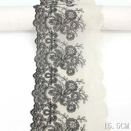 2Yards High Quality Lace Trim Embroidery Fabric Mesh Ribbon Tulle Black Flowers Sewing DIY Doll Cloth Home Textile Dropshipping