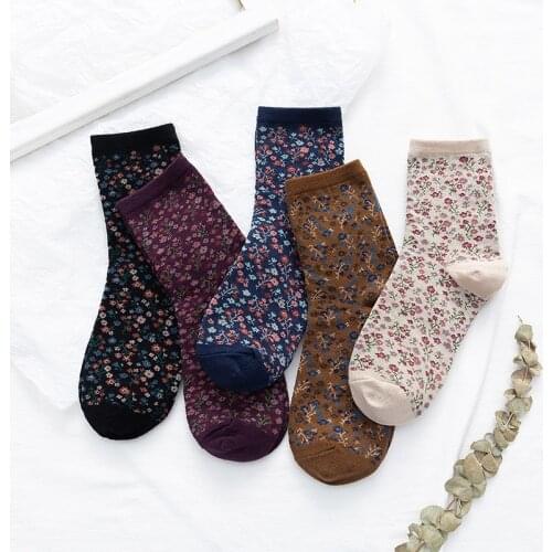 5 Pairs Print Flowers Women Socks Fashion Female Cotton Comfortable Korean Style Women Socks Beautiful Patterns Chaussettes