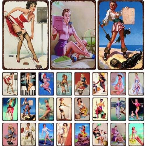 American Retro Poster Pin Up Girl Sexy Lady Vintage Tin Signs Wall Art Man Cave Plaque Pub Bar Party Club Decor