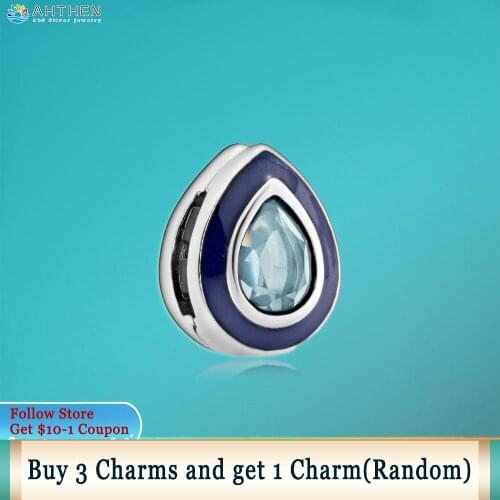 Ahthen 925 Sterling Silver Bead Blue Teardrop Clip Charm fit Original Pandora Bracelets for Women Jewelry Making Girl Gift