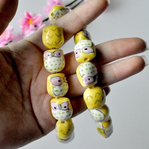 Free Shipping 20pcs Ceramic Animal Beads Owl beads Ceramic Beads/Charms Yellow color 15*13mm For Crafts DIY
